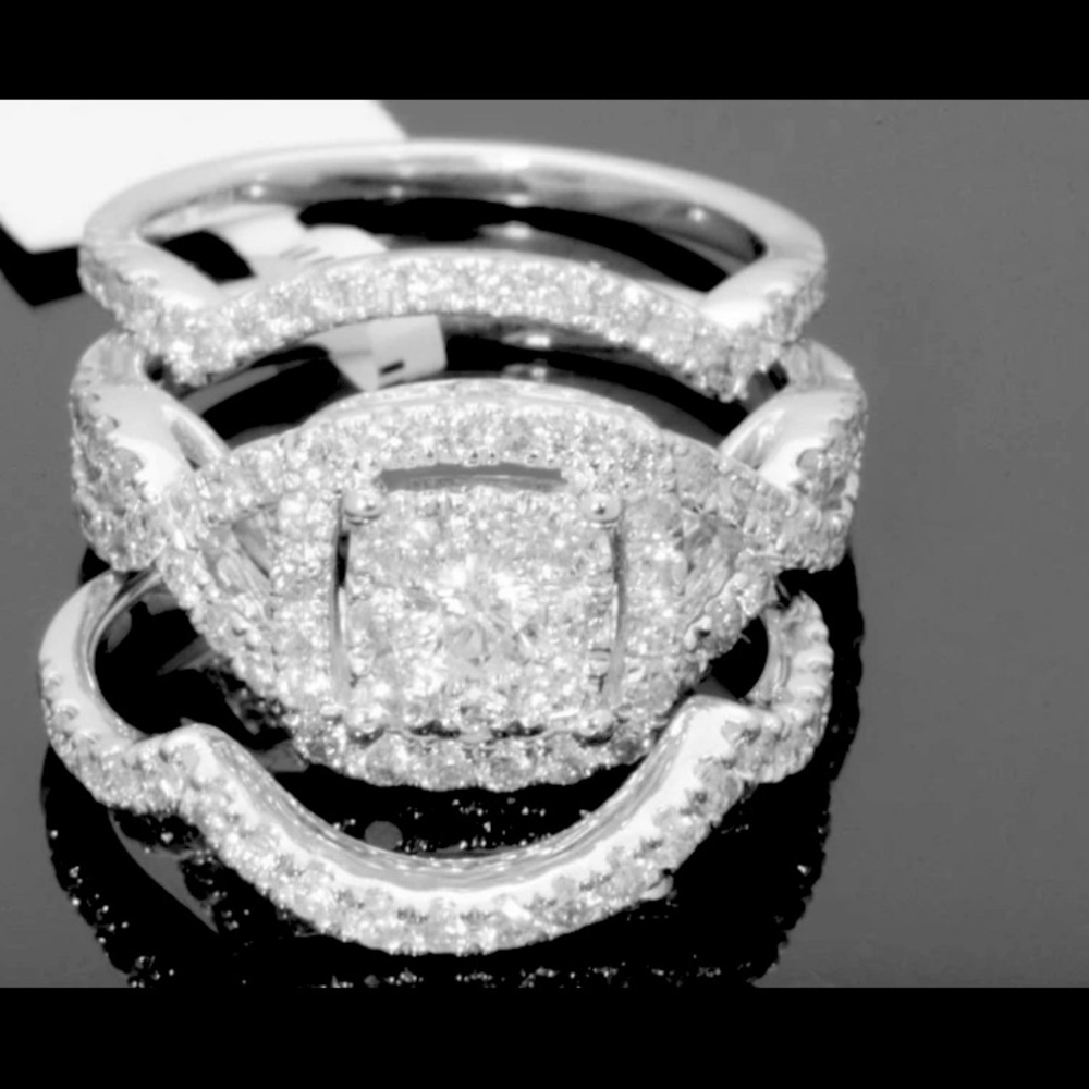 Womens Engagement Ring Wedding Band Set 10k White Gold 2 Carat Diamond.